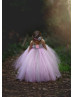 Pink Gray Tulle Tutu Flower Girl Dress